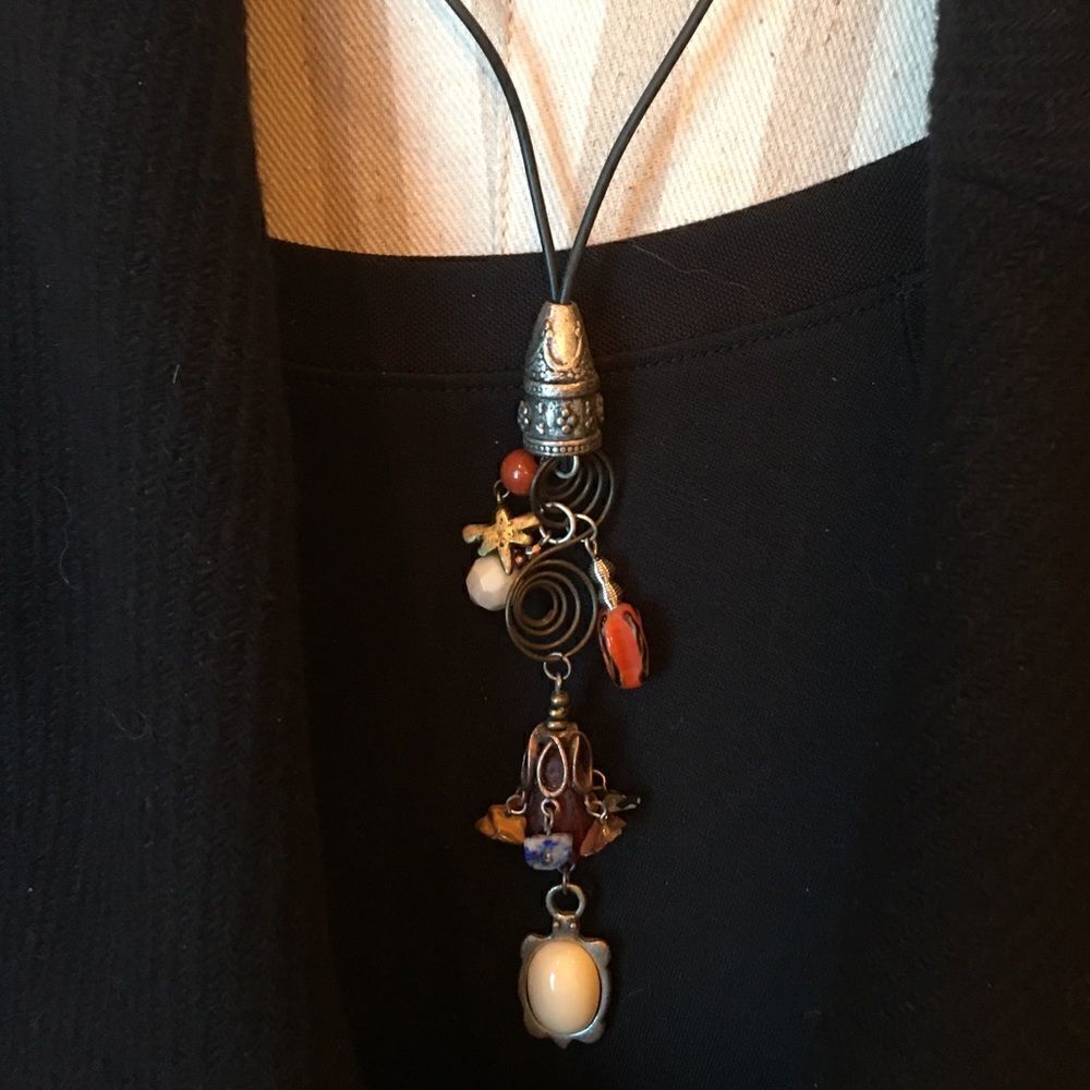 CHARM NECKLACE w Turtles, Swirls & Stones
